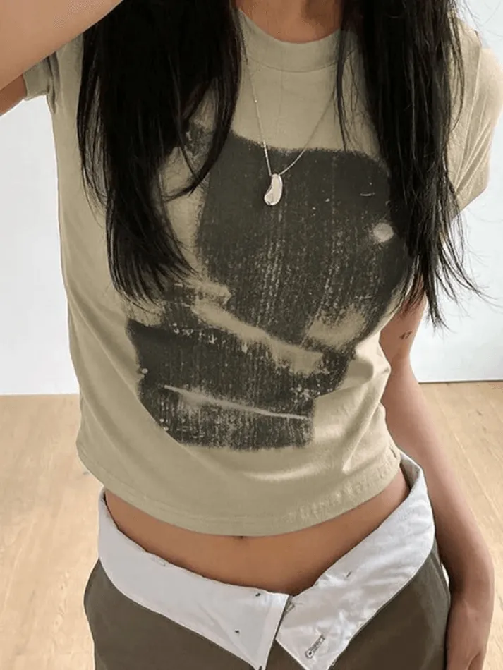 Joskaa Printed Short Sleeve Crop Top