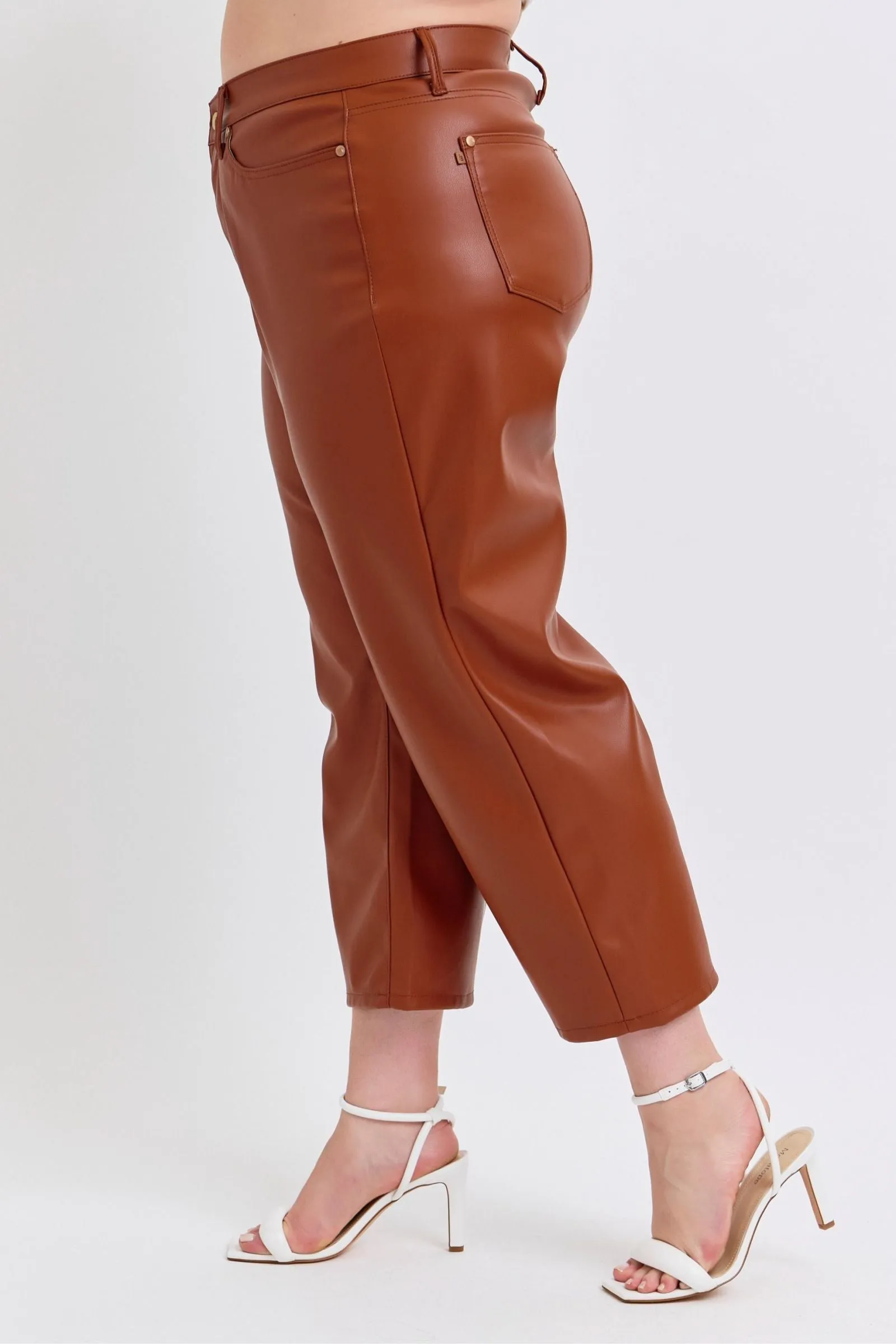 Judy Blue Reg/Plus High Waist Tummy Control Faux Leather Cropped Wide Leg Jeans