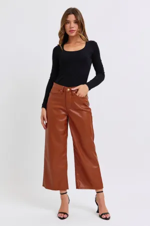 Judy Blue Reg/Plus High Waist Tummy Control Faux Leather Cropped Wide Leg Jeans