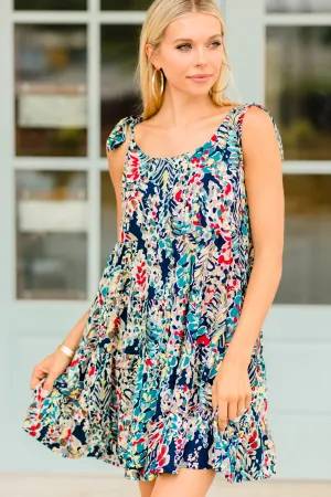 Just You Wait Navy Blue Shoulder Tie Dress