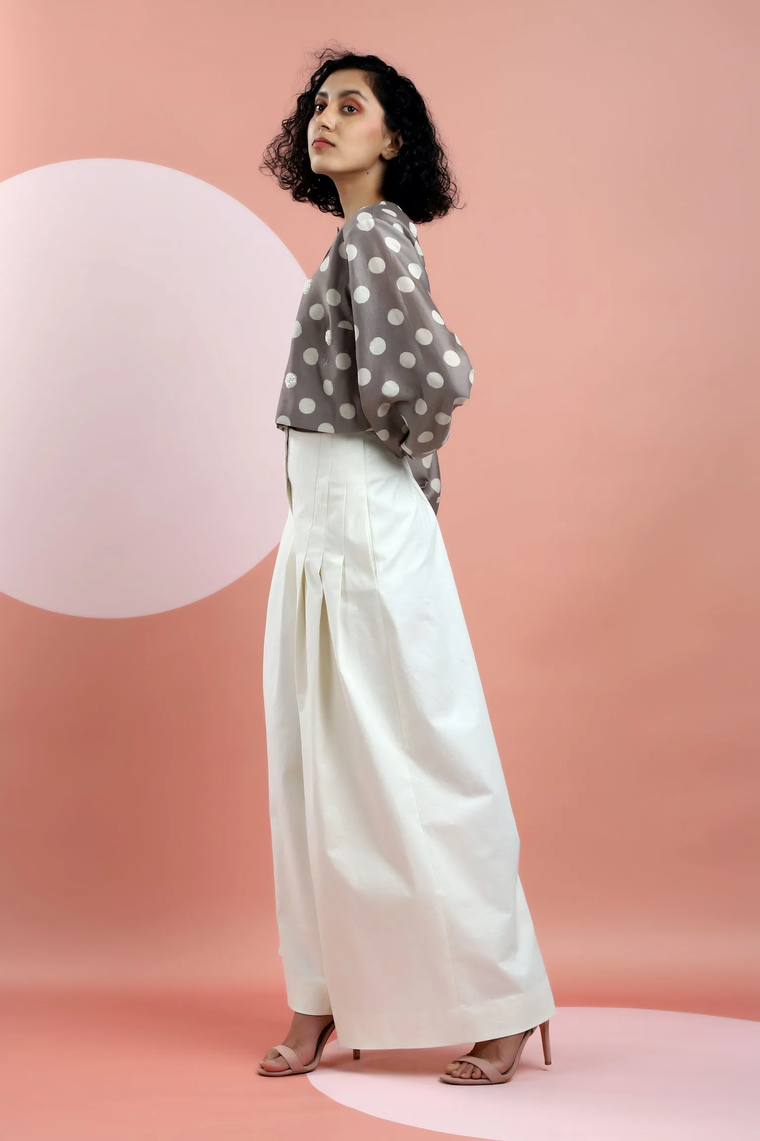 Kashish Embroidered Bagru Print Polka Dot Crop Top