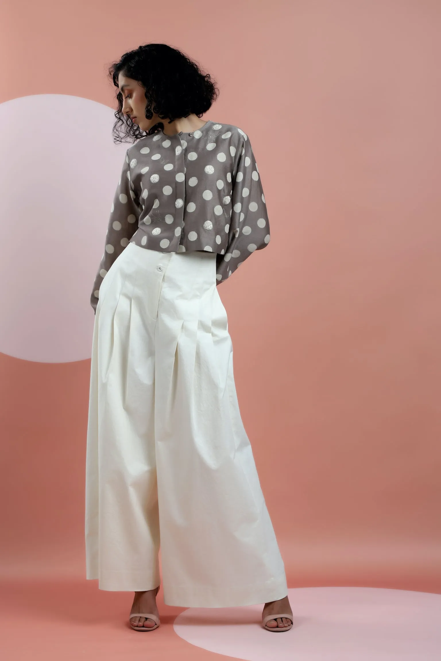 Kashish Embroidered Bagru Print Polka Dot Crop Top