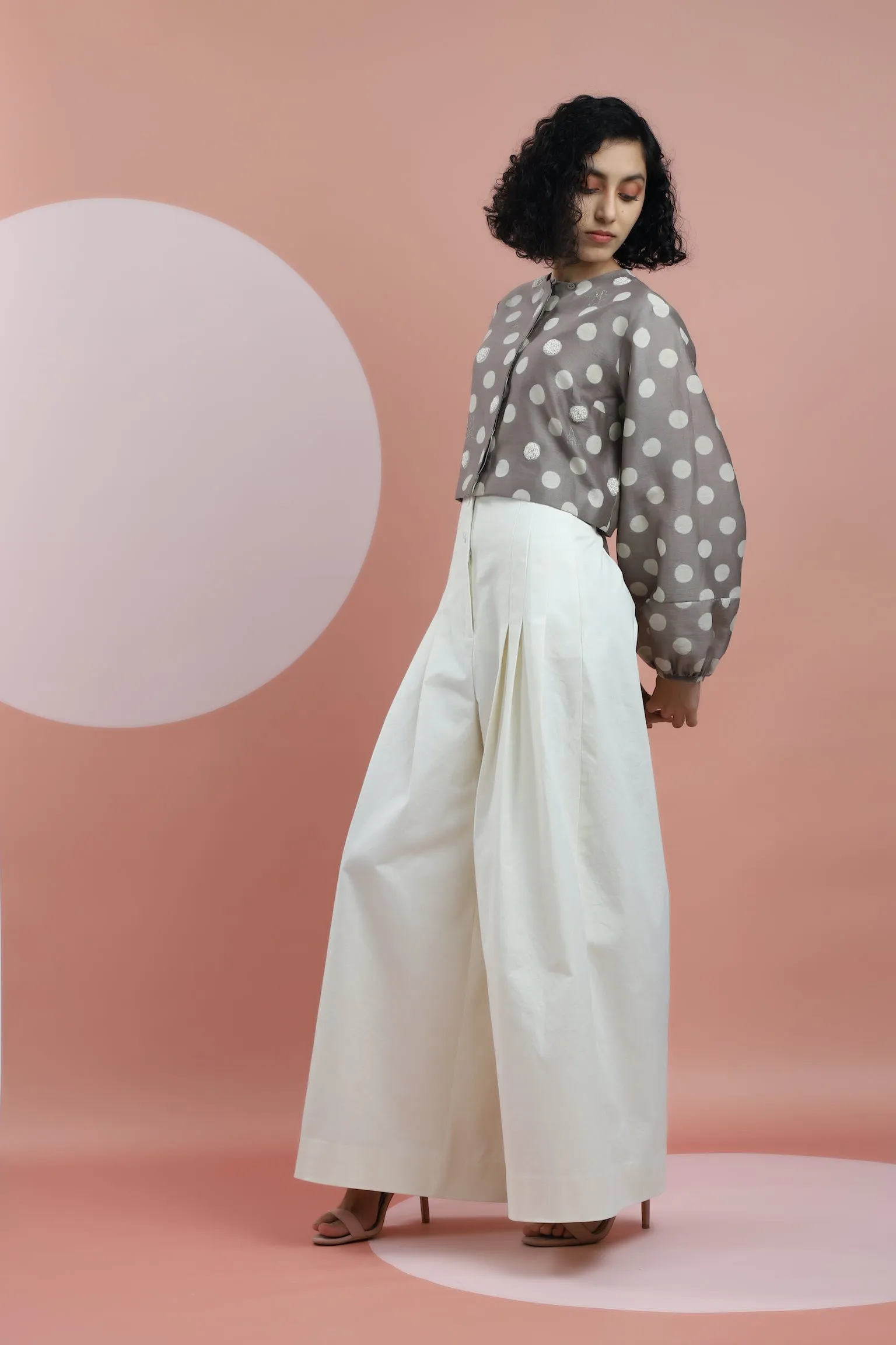 Kashish Embroidered Bagru Print Polka Dot Crop Top
