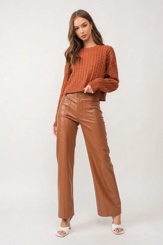Kendall Cable Knit Crop Sweater Top