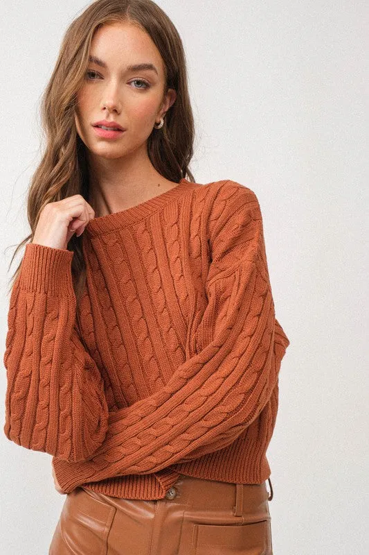 Kendall Cable Knit Crop Sweater Top
