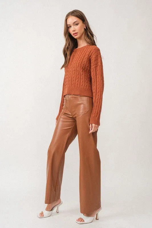 Kendall Cable Knit Crop Sweater Top