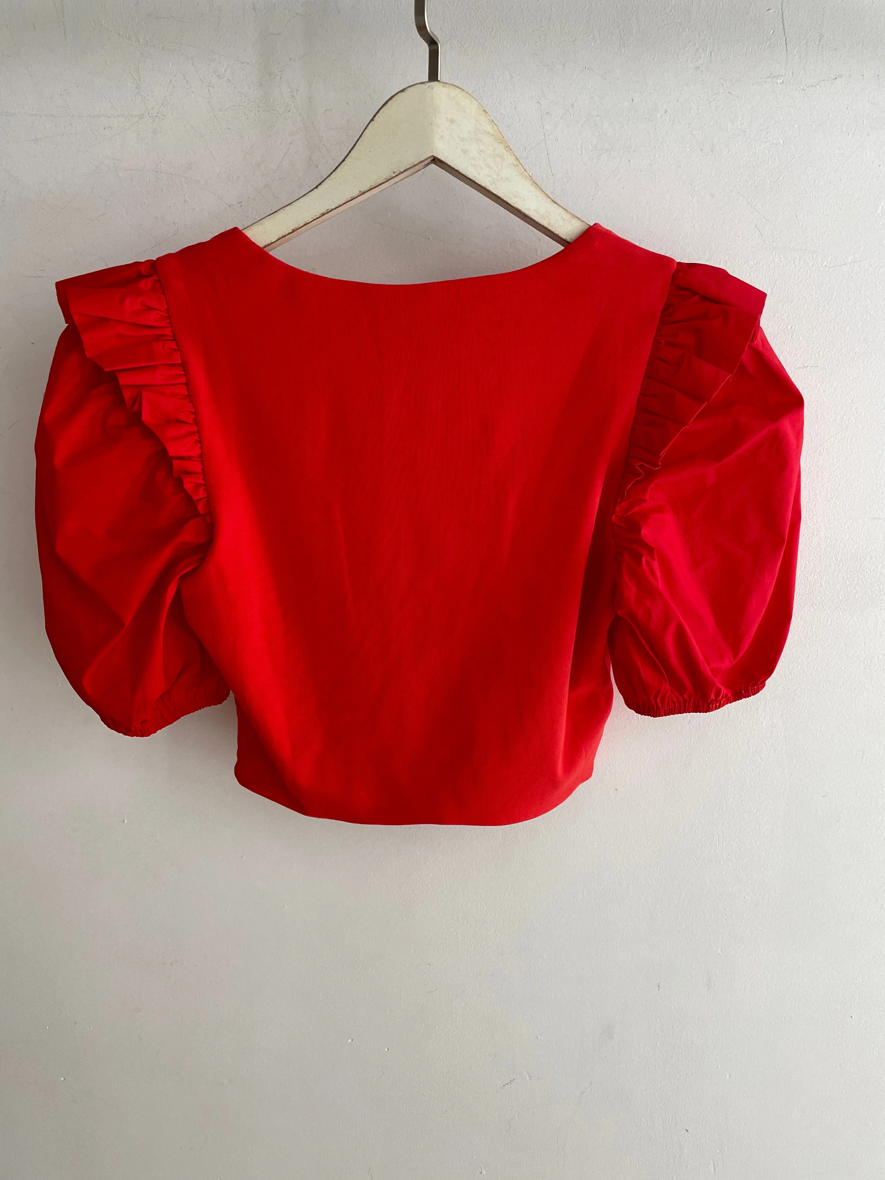 Kickoff Mixed Media Puff Sleeve Top