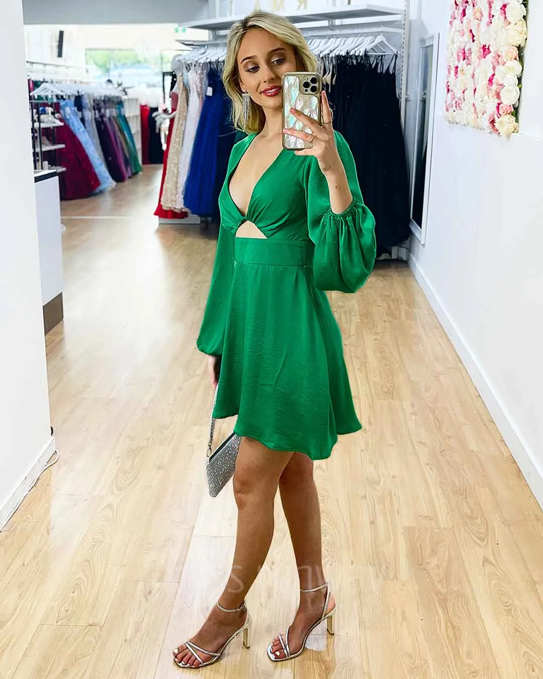 Kora Satin Mini Dress - Green