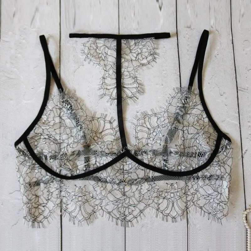 Lace Embroidery Lingerie Set Halter Bra Hollow Thong