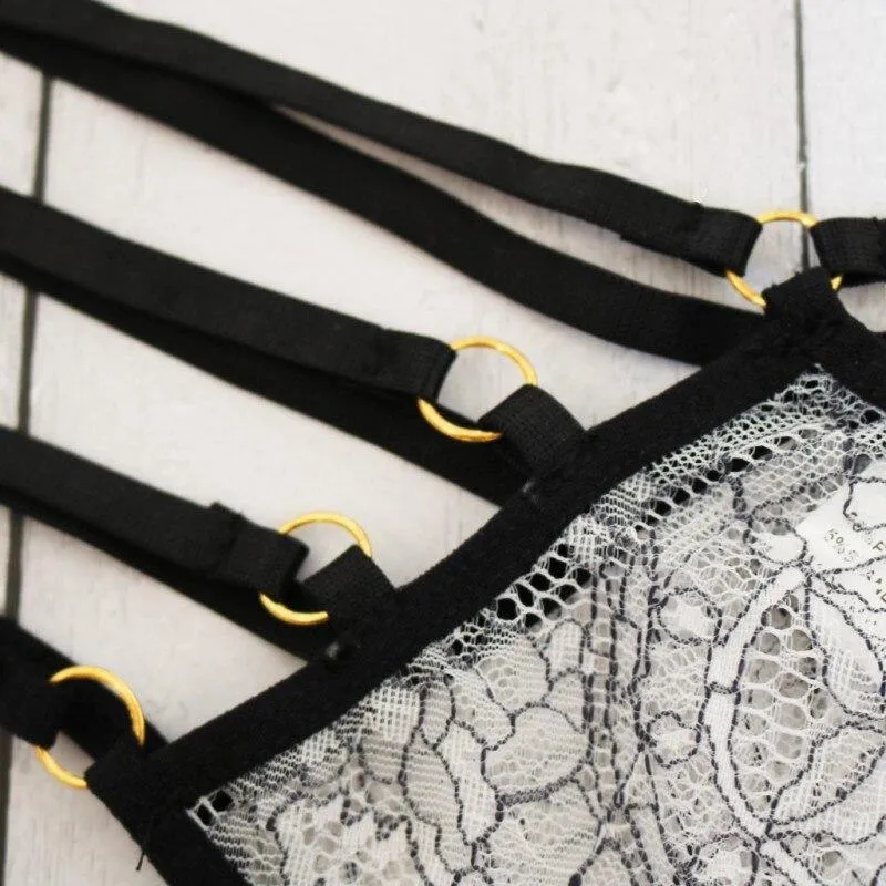 Lace Embroidery Lingerie Set Halter Bra Hollow Thong