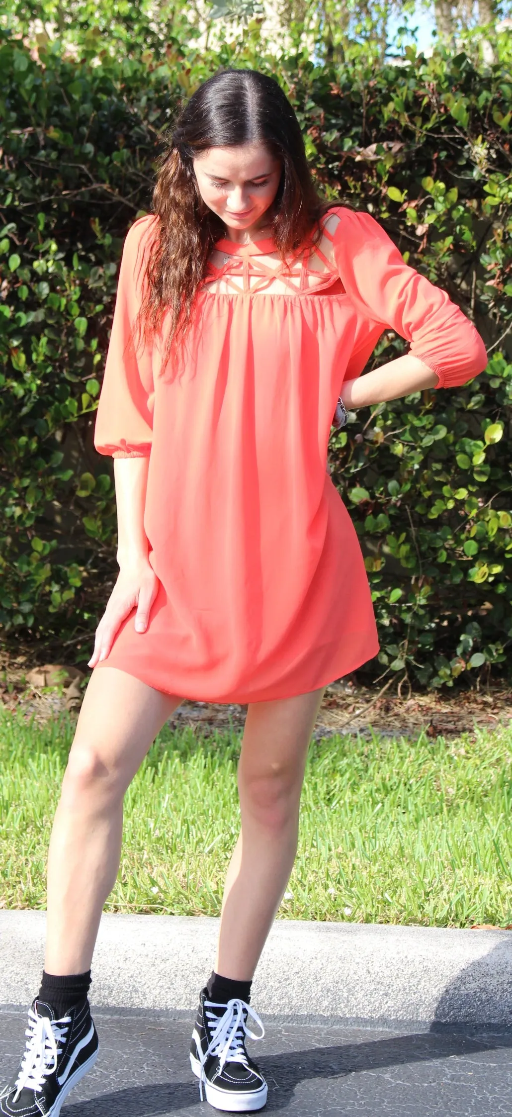 Lattice Baby Doll Dress, Coral
