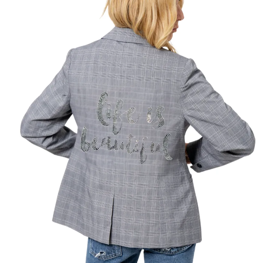 Life Is Script Blazer - Black Plaid