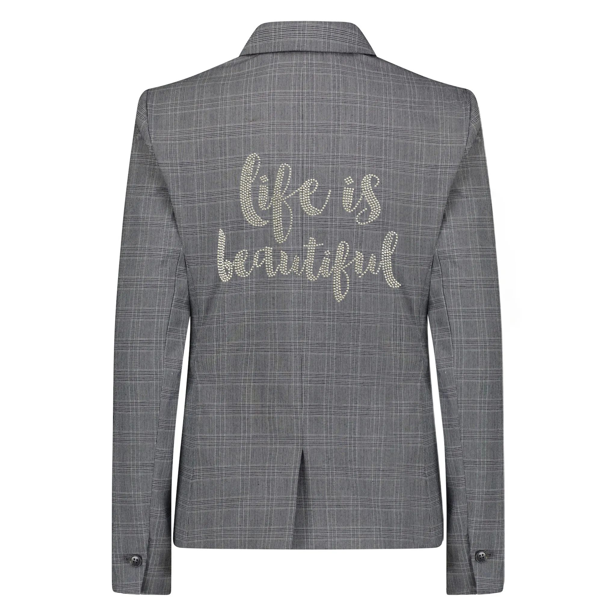 Life Is Script Blazer - Black Plaid