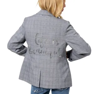 Life Is Script Blazer - Black Plaid