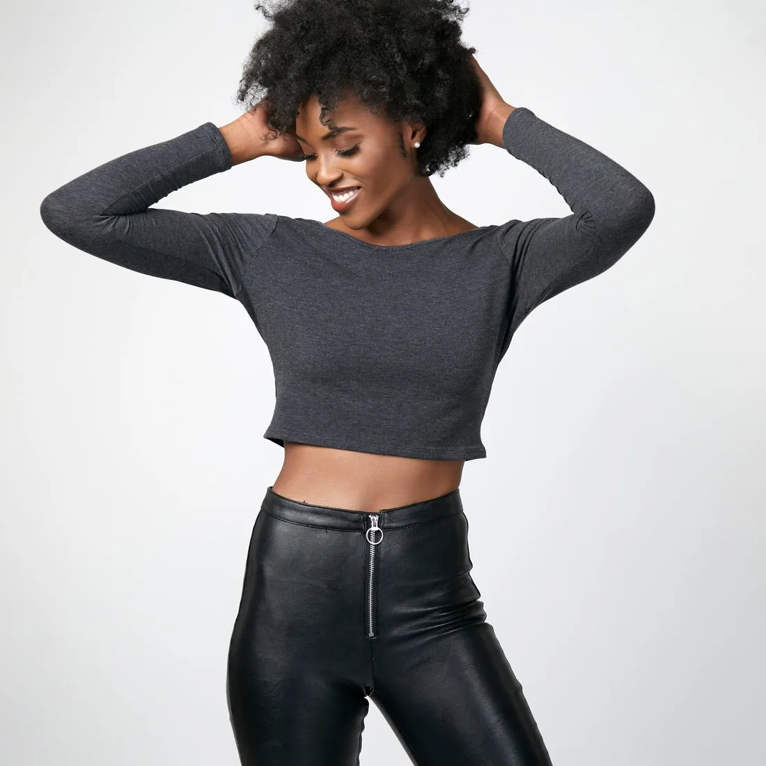 Long Sleeve French Terry Knit Crop Top