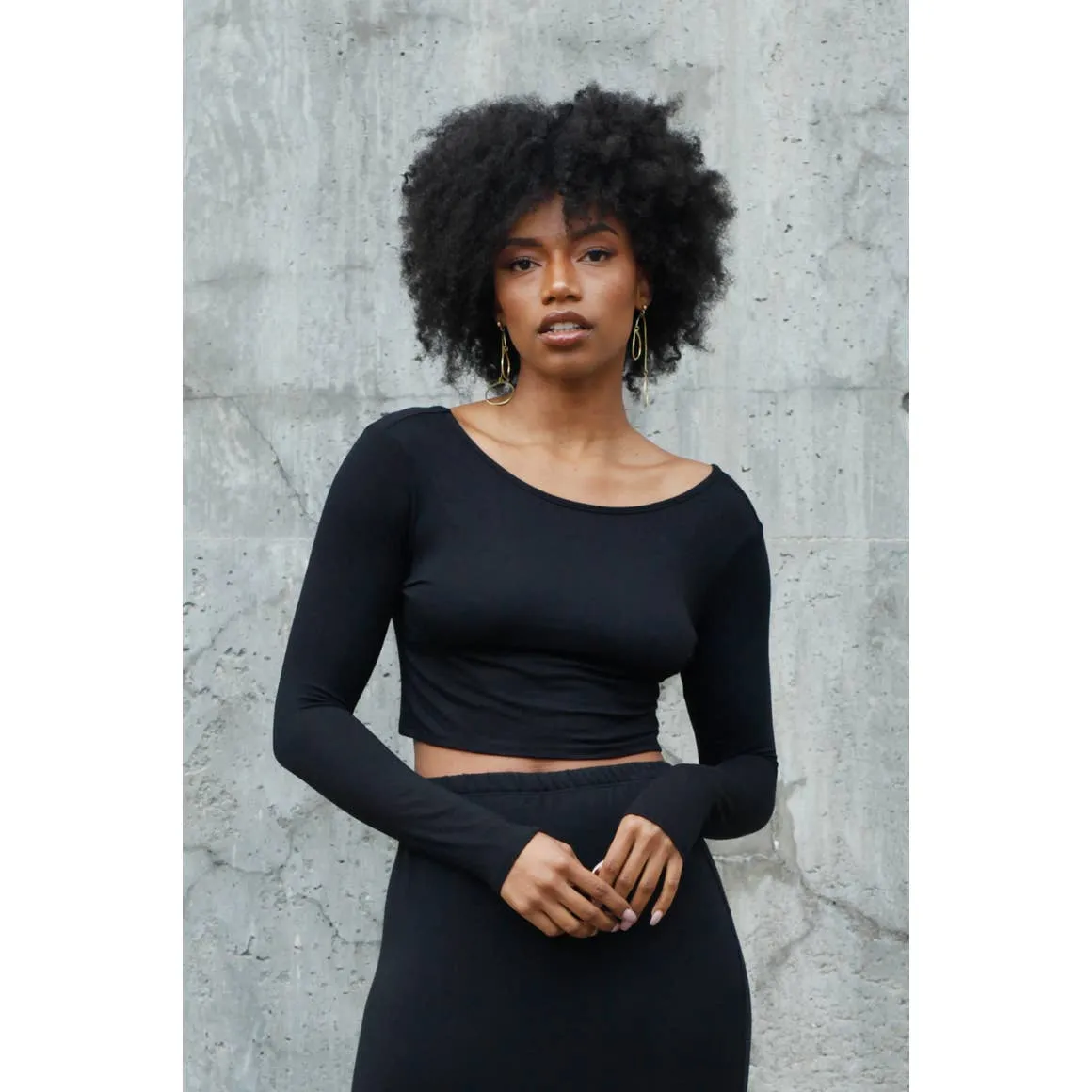 Long Sleeve French Terry Knit Crop Top