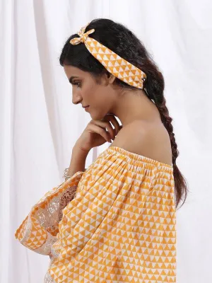 Mangue Off Shoulder Dress - Orange Cotton Printed