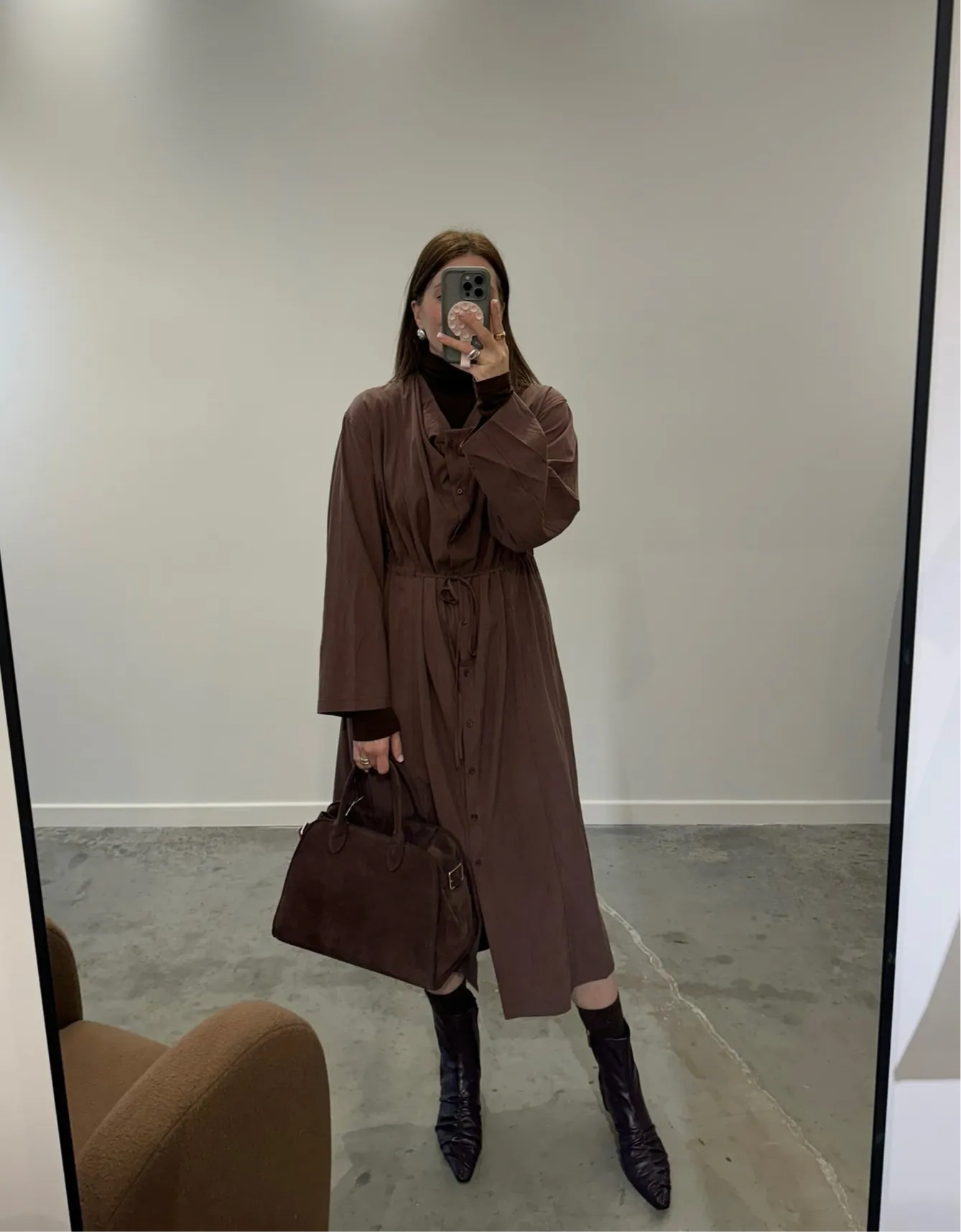 Mauve Side Tie Cowl Neck Midi Dress