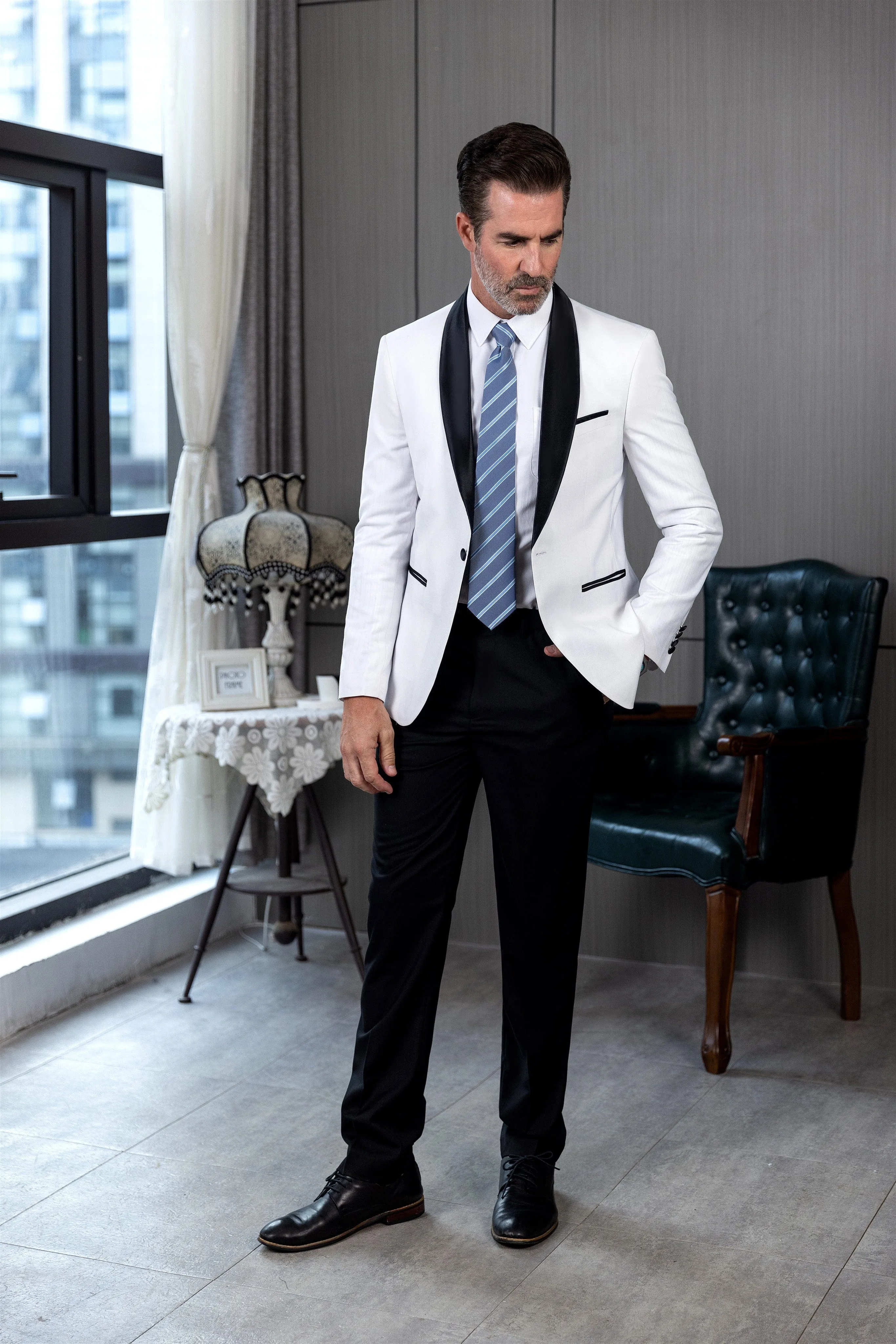 Men's Suit Jacket Slim Fit One Button Shawl Lapel Tuxedo Wedding Groomsmen Blazer