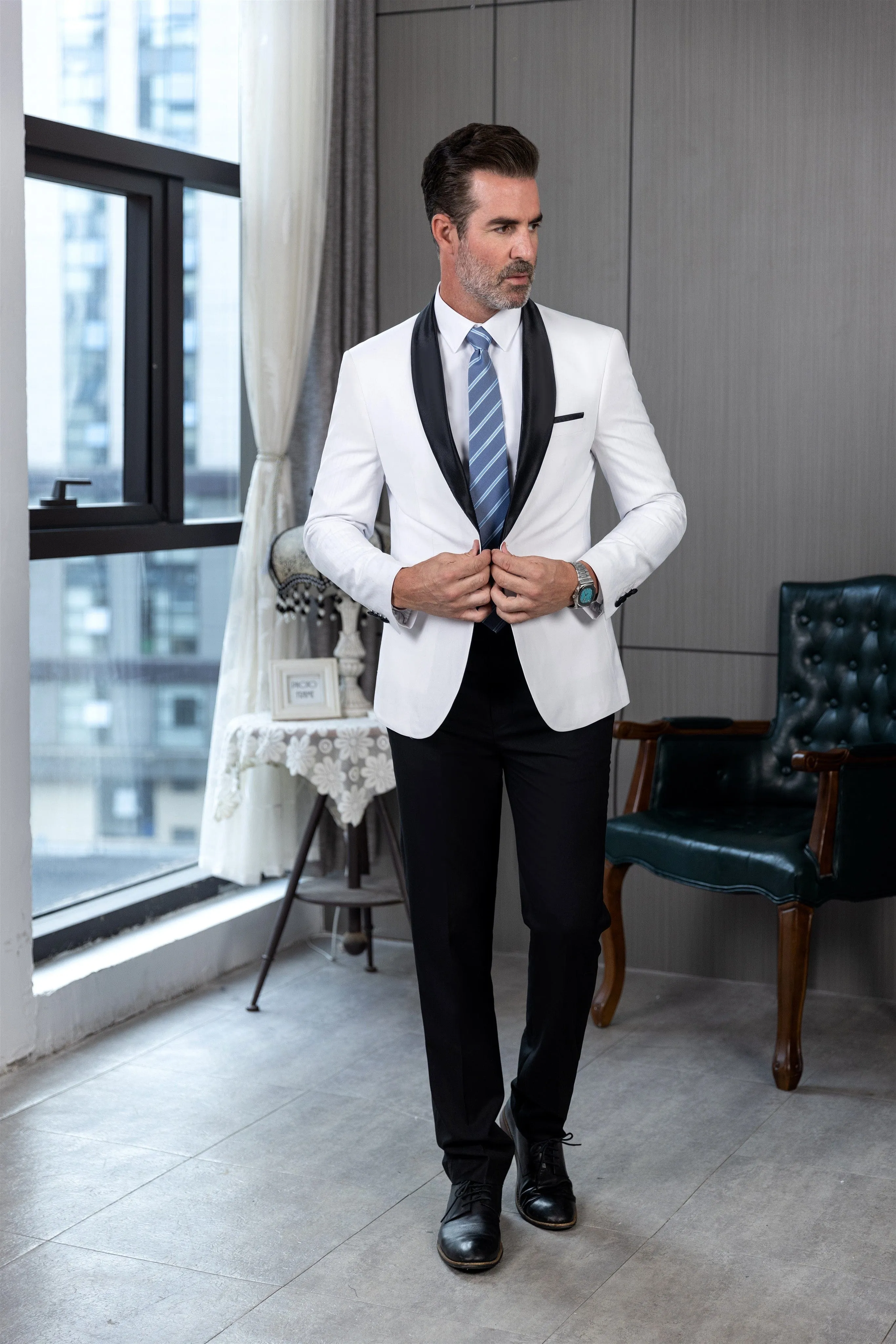 Men's Suit Jacket Slim Fit One Button Shawl Lapel Tuxedo Wedding Groomsmen Blazer