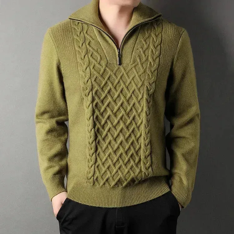 Men's Winter Fashion Half Zip Slim fit Knitted Woolen Pullover Sweater