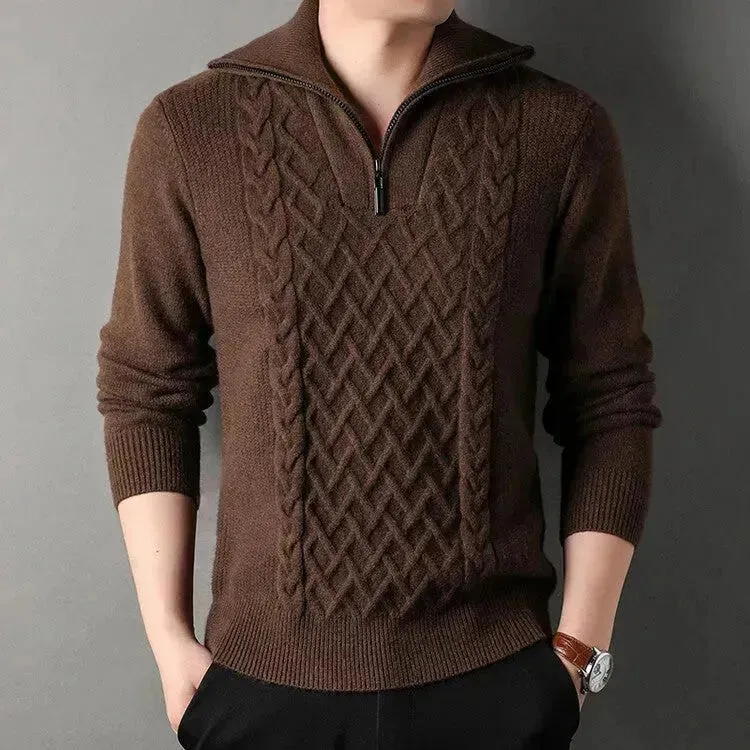Men's Winter Fashion Half Zip Slim fit Knitted Woolen Pullover Sweater