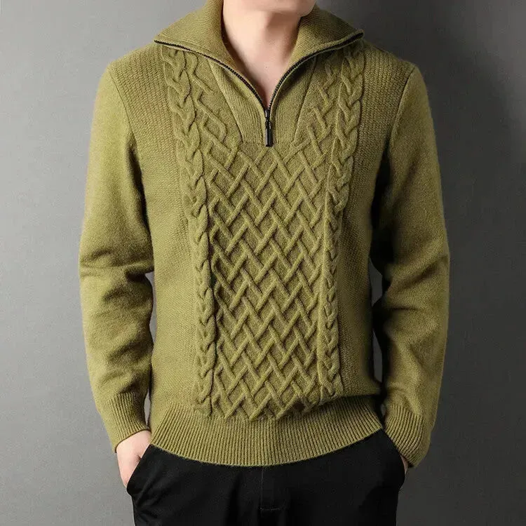 Men's Winter Fashion Half Zip Slim fit Knitted Woolen Pullover Sweater