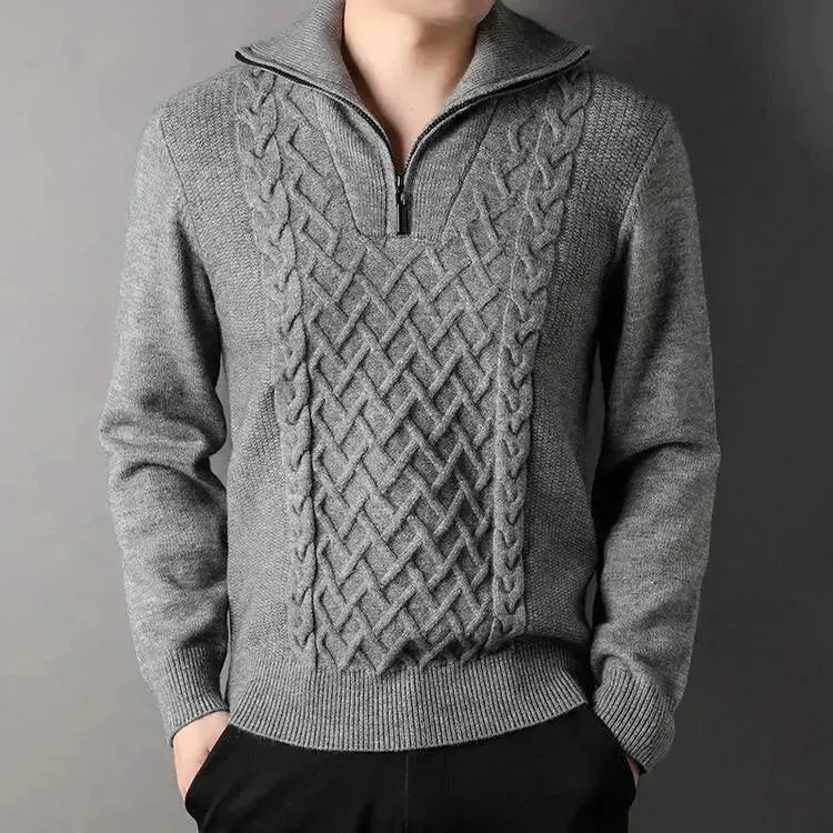Men's Winter Fashion Half Zip Slim fit Knitted Woolen Pullover Sweater