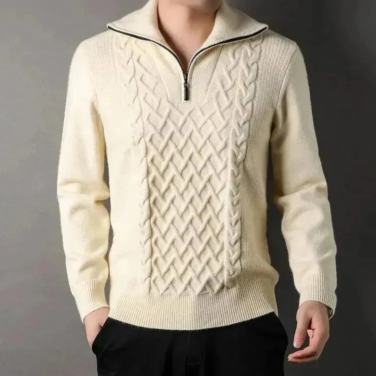 Men's Winter Fashion Half Zip Slim fit Knitted Woolen Pullover Sweater