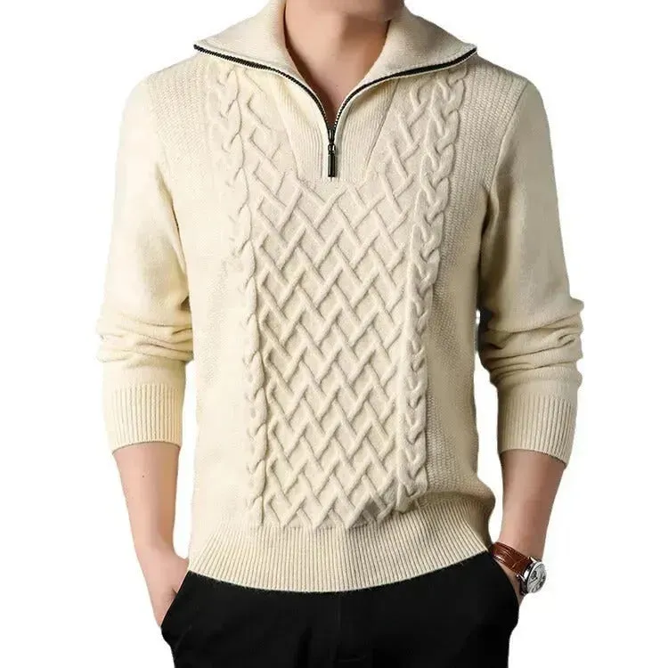 Men's Winter Fashion Half Zip Slim fit Knitted Woolen Pullover Sweater