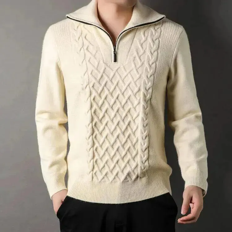 Men's Winter Fashion Half Zip Slim fit Knitted Woolen Pullover Sweater