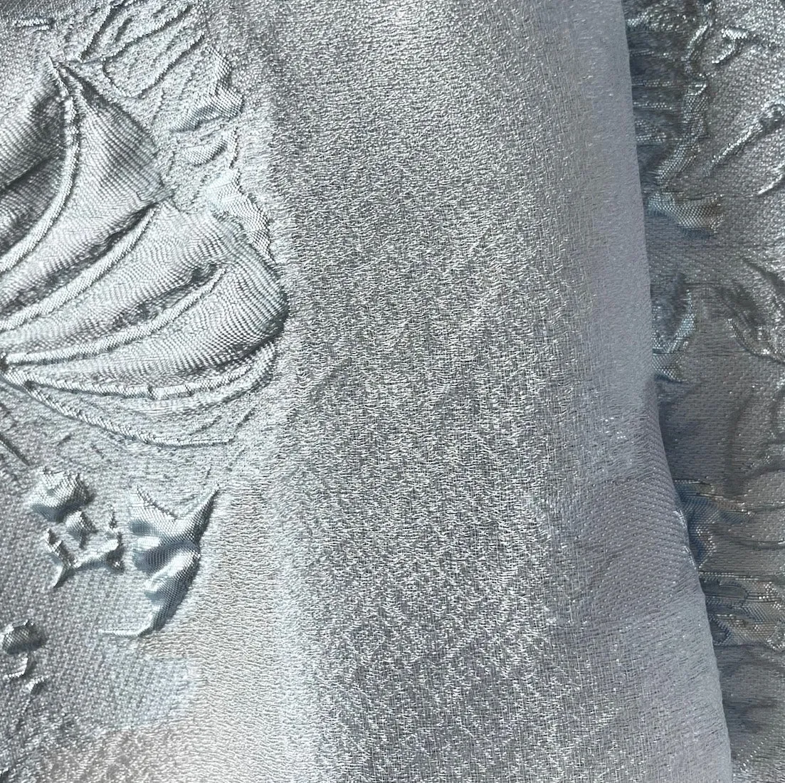 Metallic Ice Blue Lame Foliage Polyester Brocade  Organza (Made in Italy)