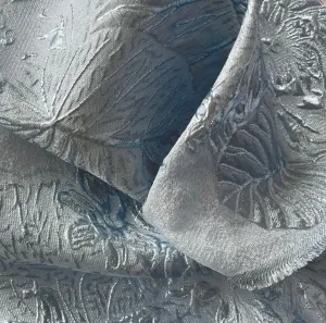 Metallic Ice Blue Lame Foliage Polyester Brocade  Organza (Made in Italy)