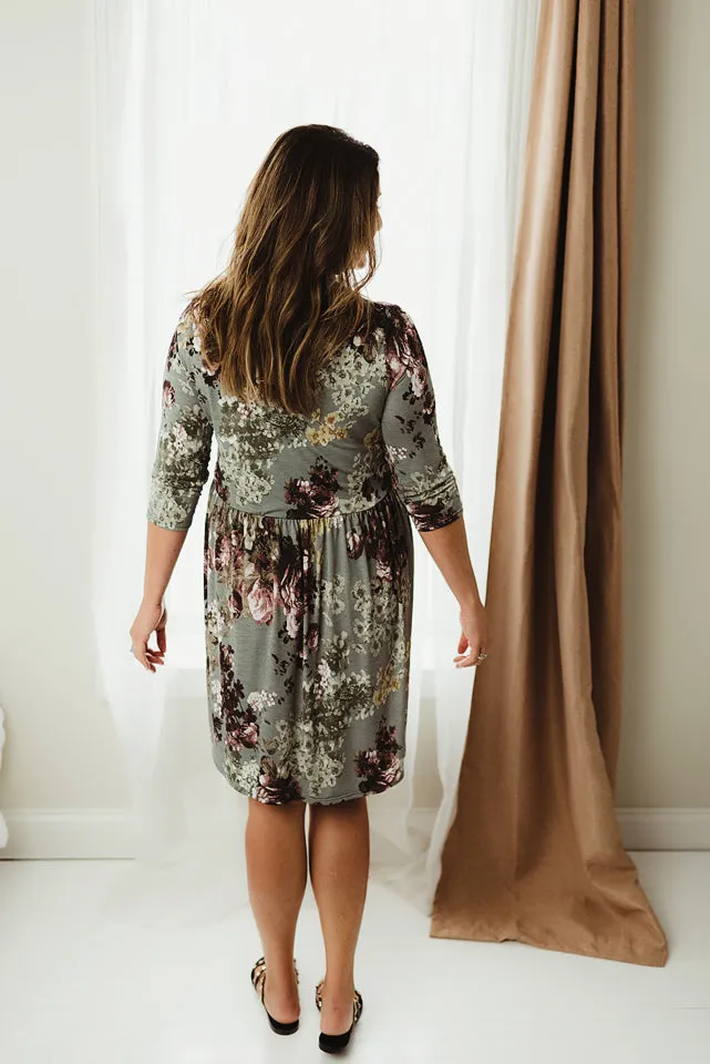 Mid Sleeve Floral Dress