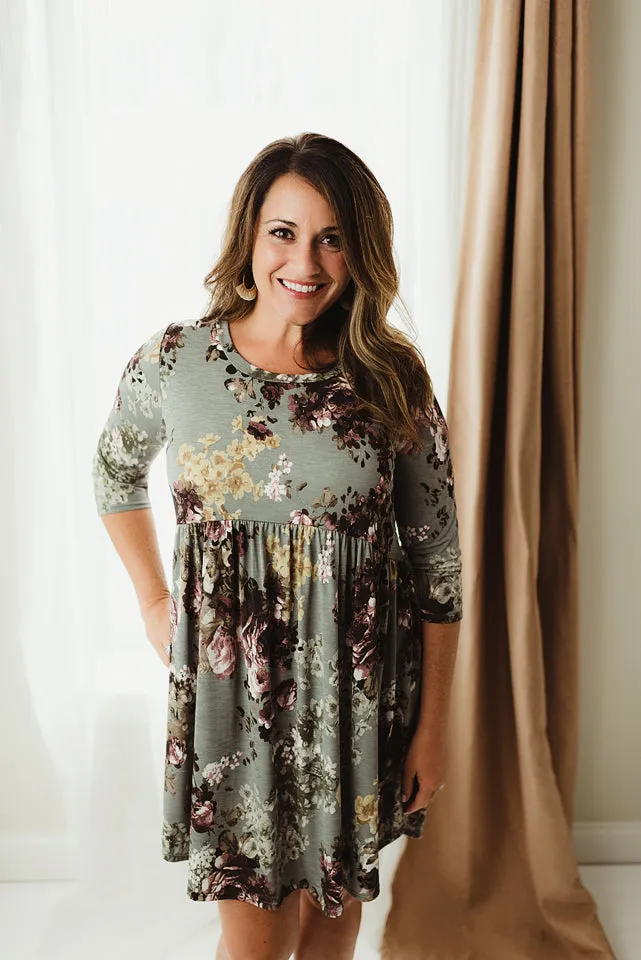 Mid Sleeve Floral Dress