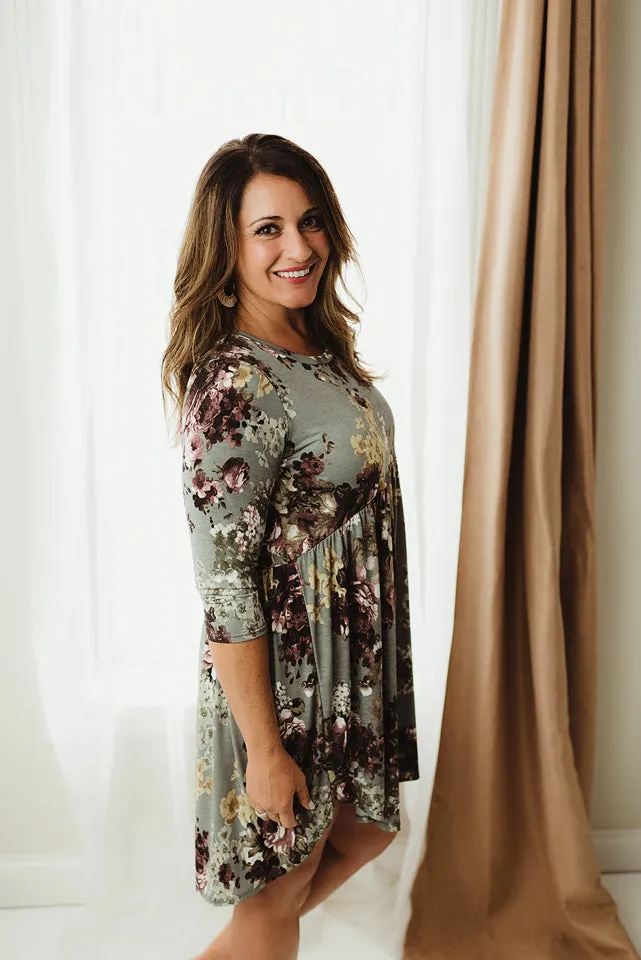 Mid Sleeve Floral Dress
