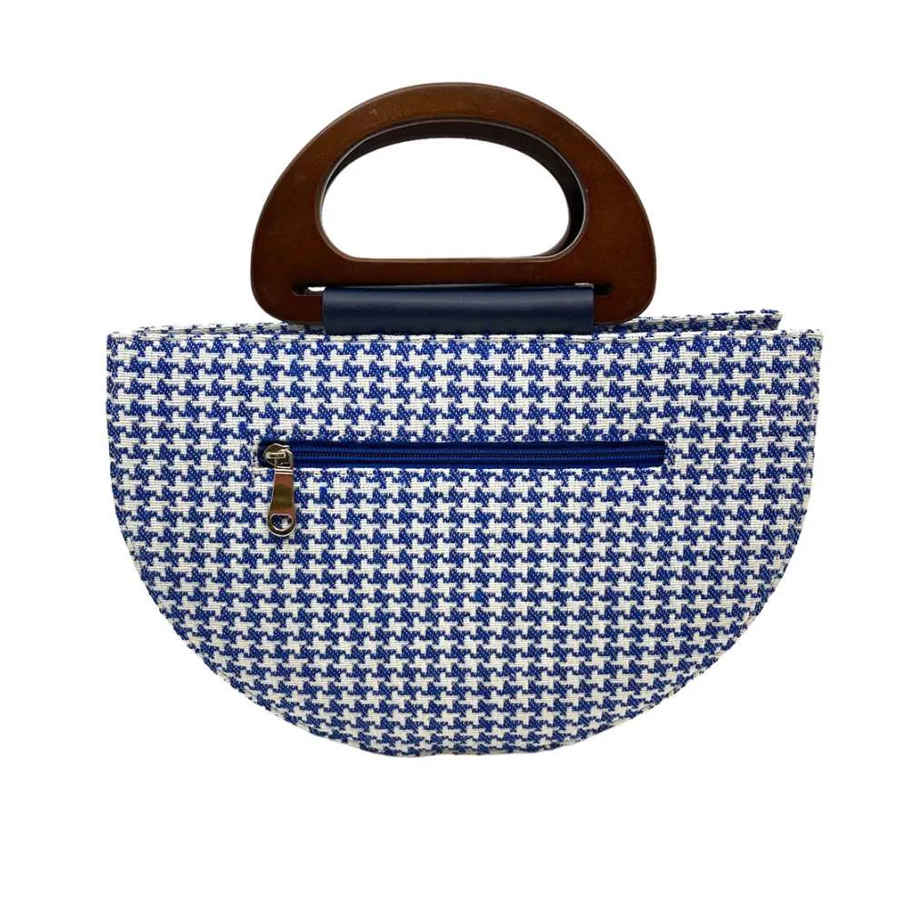 Navy & White Check Handheld-cum-Sling Bag | Hand-Crafted | Classic Grace