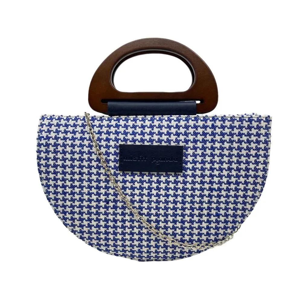 Navy & White Check Handheld-cum-Sling Bag | Hand-Crafted | Classic Grace