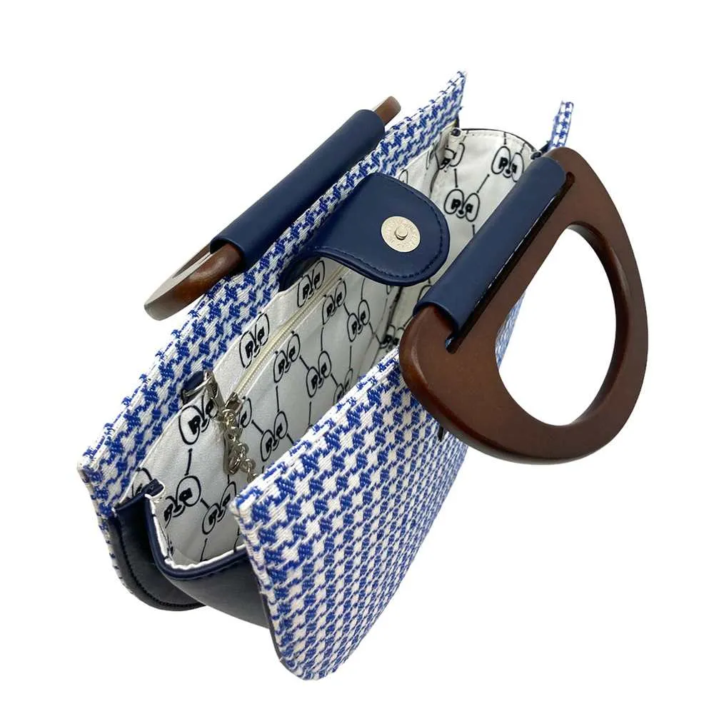 Navy & White Check Handheld-cum-Sling Bag | Hand-Crafted | Classic Grace