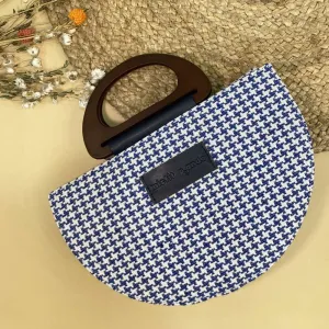 Navy & White Check Handheld-cum-Sling Bag | Hand-Crafted | Classic Grace
