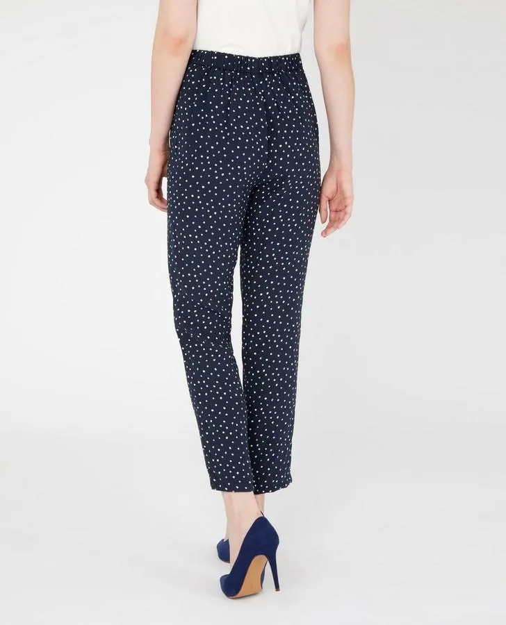 Navy Osterley Spot Crepe Slim Leg Pull-On Trousers