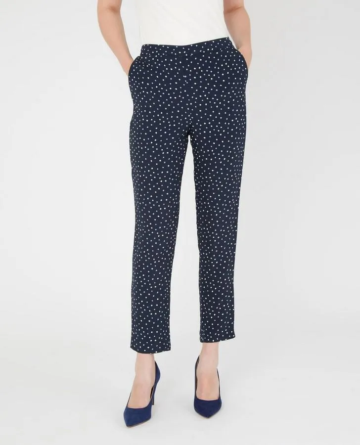 Navy Osterley Spot Crepe Slim Leg Pull-On Trousers
