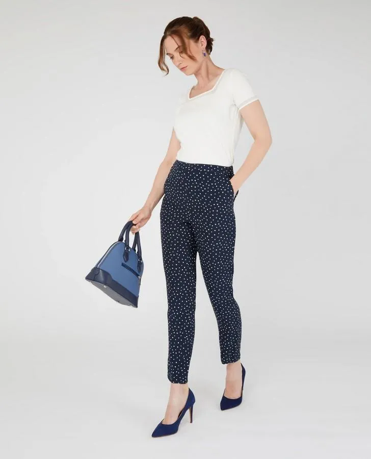Navy Osterley Spot Crepe Slim Leg Pull-On Trousers