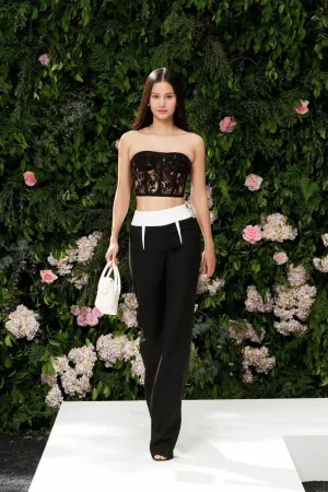 Nyla Strapless Straight Across Neck Lace Crop Top