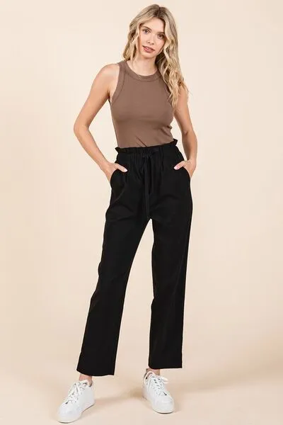 Paperbag Waist Tapered Straight Pants