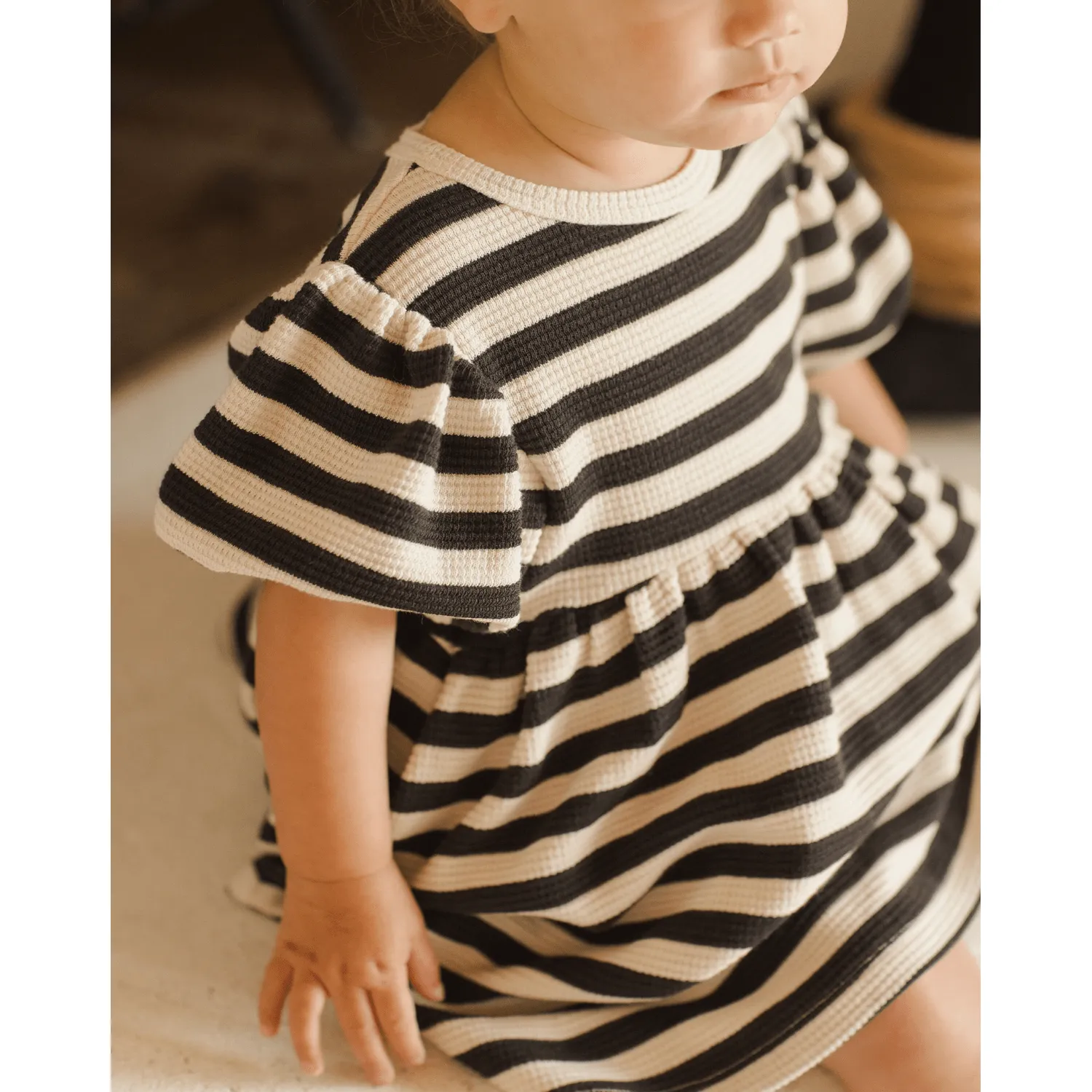 Quincy Mae Halloween Waffle Babydoll Dress- Black Stripe