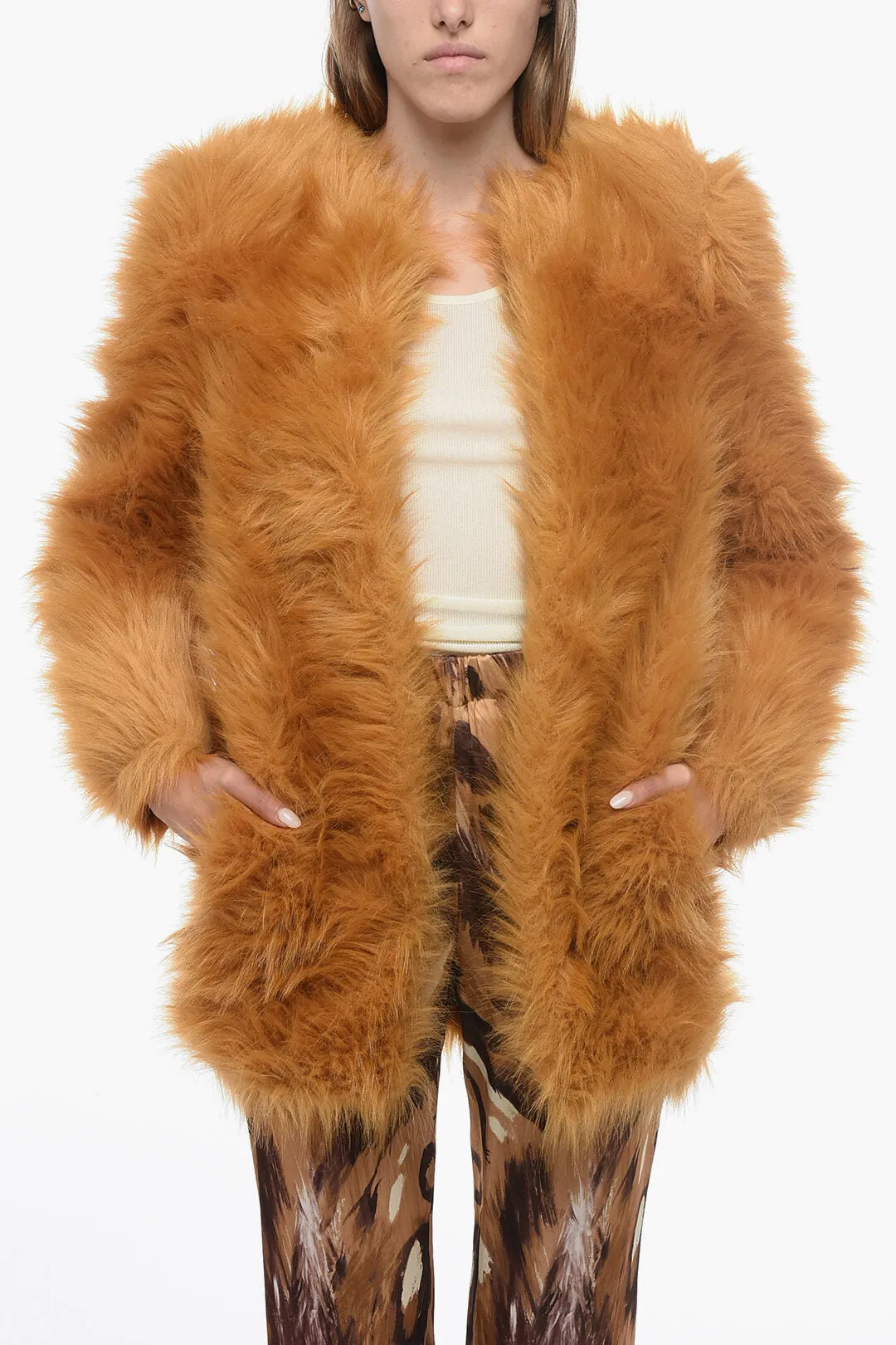 Saint Laurent Faux-fur Coat without Fastening