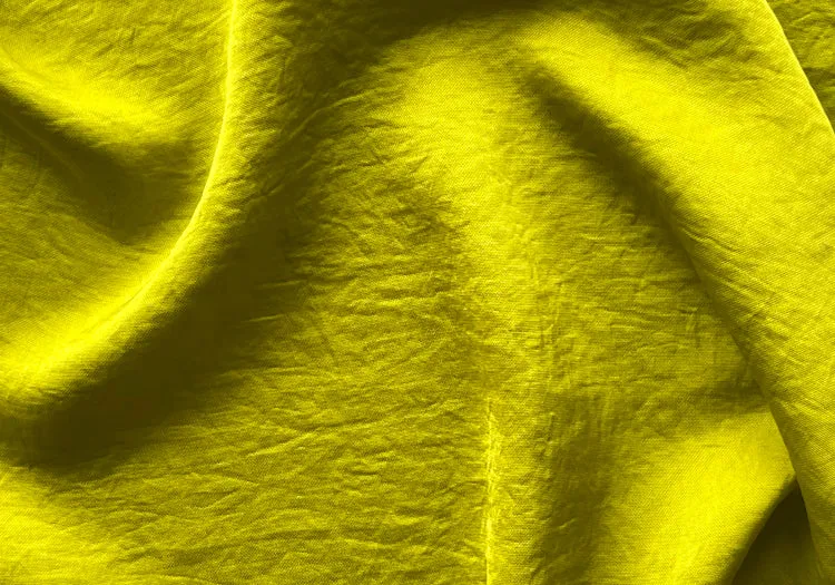 Shimmering Chartreuse Crinkled Polyester Satin