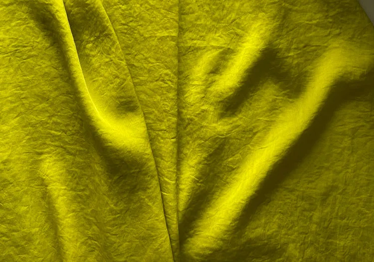 Shimmering Chartreuse Crinkled Polyester Satin