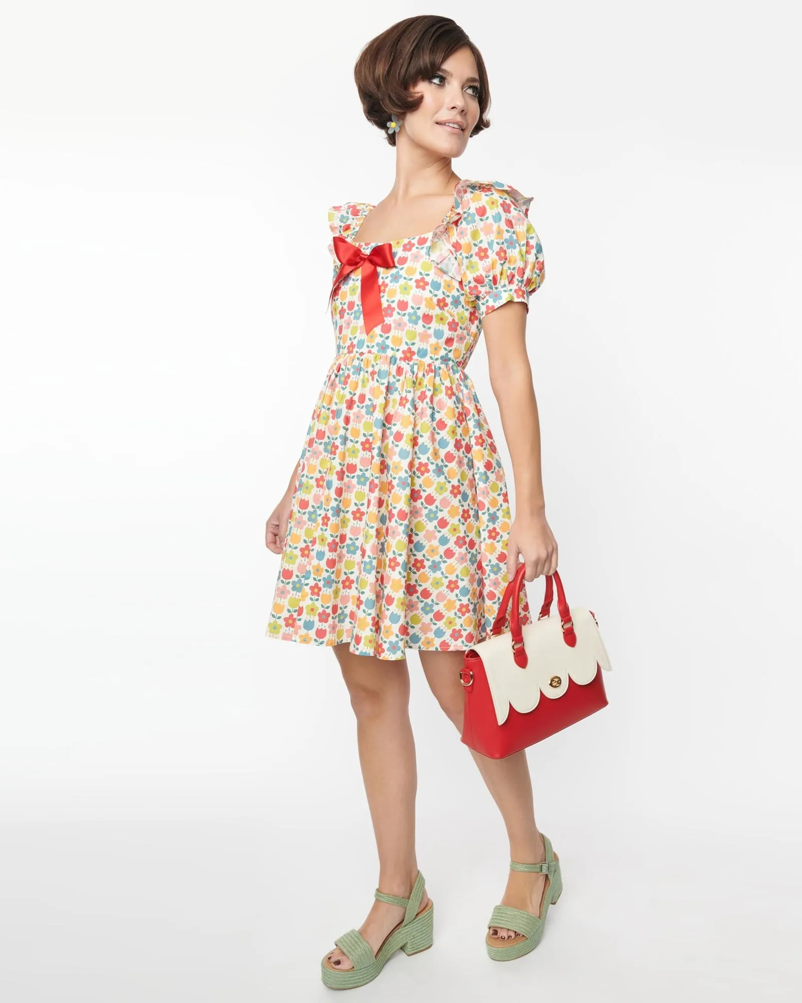 Smak Parlour White & Multi Floral Babydoll Dress | White, Floral, Rainbow